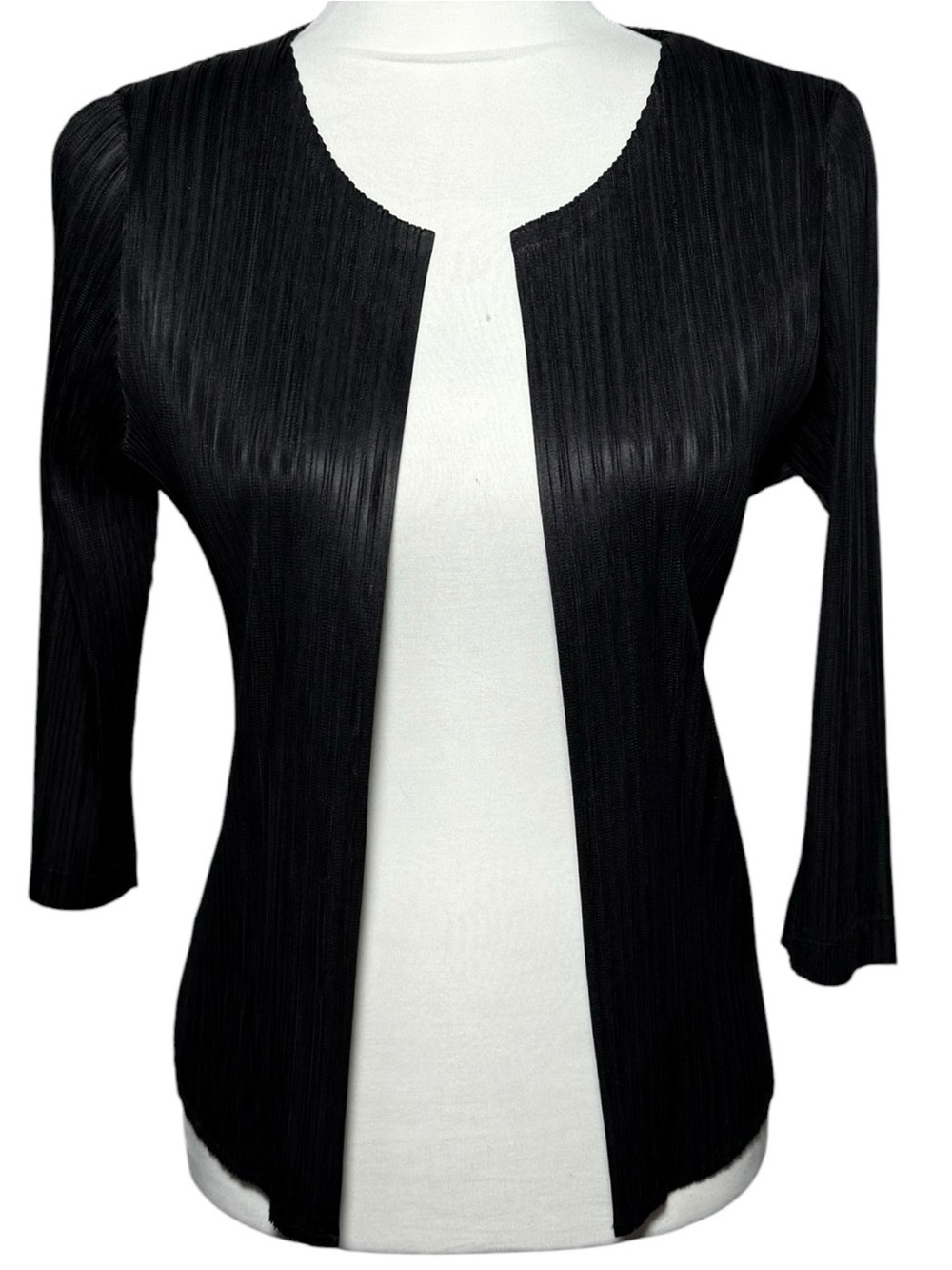 Pleats Collection By Pings Imports Inc Black Pleated Open Front Crop Cardigan SM